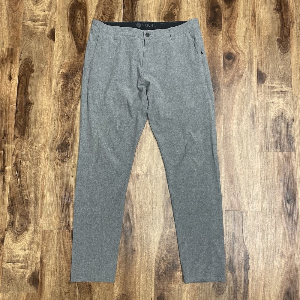 Vuori Aim Pants Mens 34 (36x32) Heather Gray Technical Chino Stretch Trousers